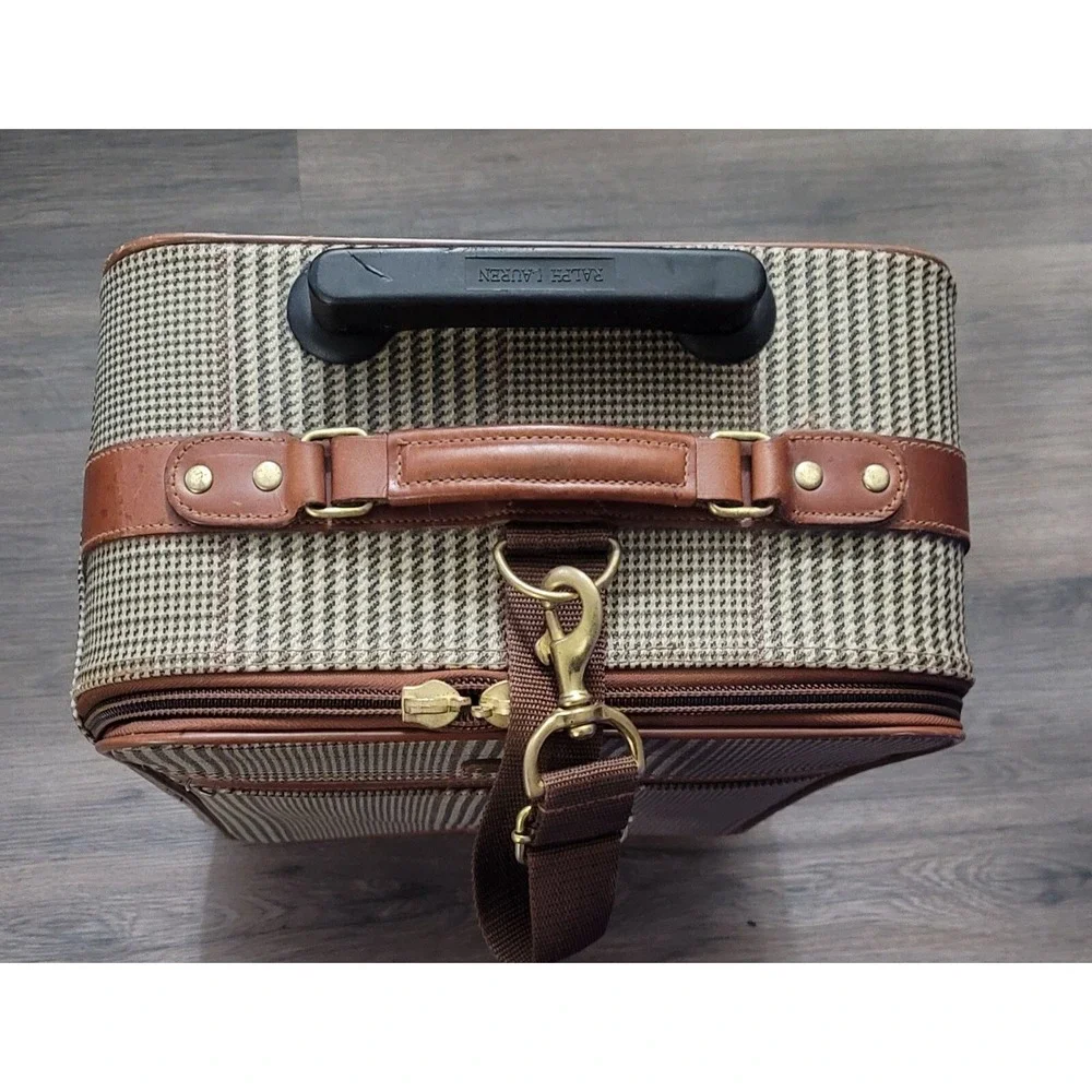 Vintage Polo Ralph‎ Lauren Leather Trim Brown Plaid Carry-On 22